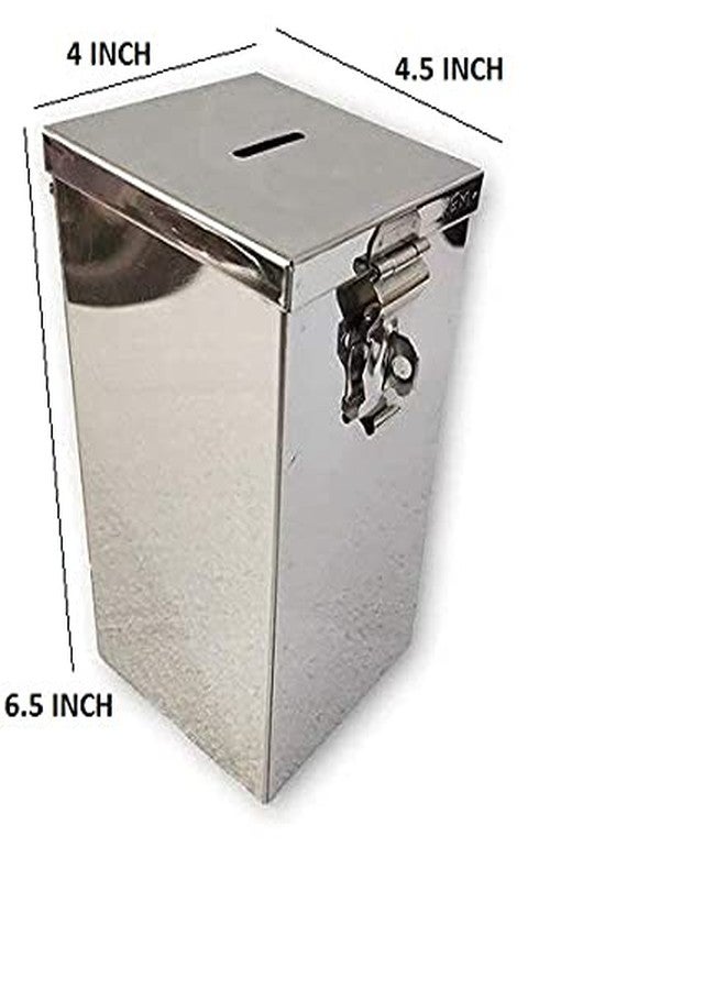 GinoSet® Coin Box/Piggy Bank/Gullak/Donation/Suggestion Box/Antique Coin Bank Box Money Organiser/Coin Money Bank Piggy Bank Money Bank Stainless Steel Body (6.5 Inch) Box(H- 6.5" W-4" L-4.5") - Image 4