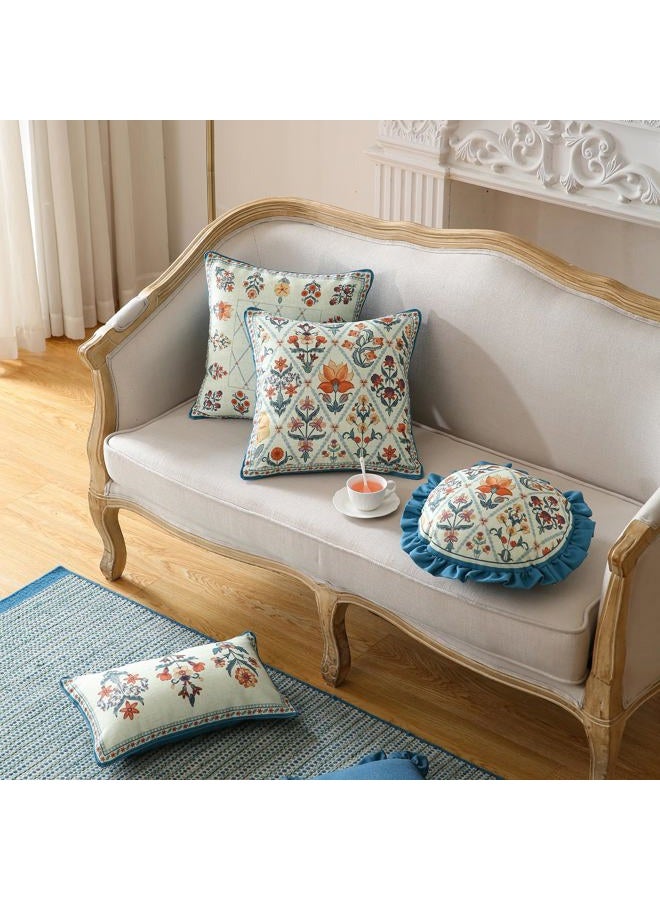 ISAENNE Design Linen Throw Pillow Covers Set of 4, Blue Country Cushion Covers with Colorful Wildflower Pattern Decor Lumbar Round Square Pillowcases for Bed,Living Room,Outdoor,Car - Image 3