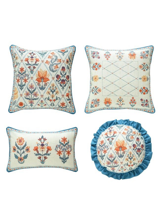 ISAENNE Design Linen Throw Pillow Covers Set of 4, Blue Country Cushion Covers with Colorful Wildflower Pattern Decor Lumbar Round Square Pillowcases for Bed,Living Room,Outdoor,Car - Image 1
