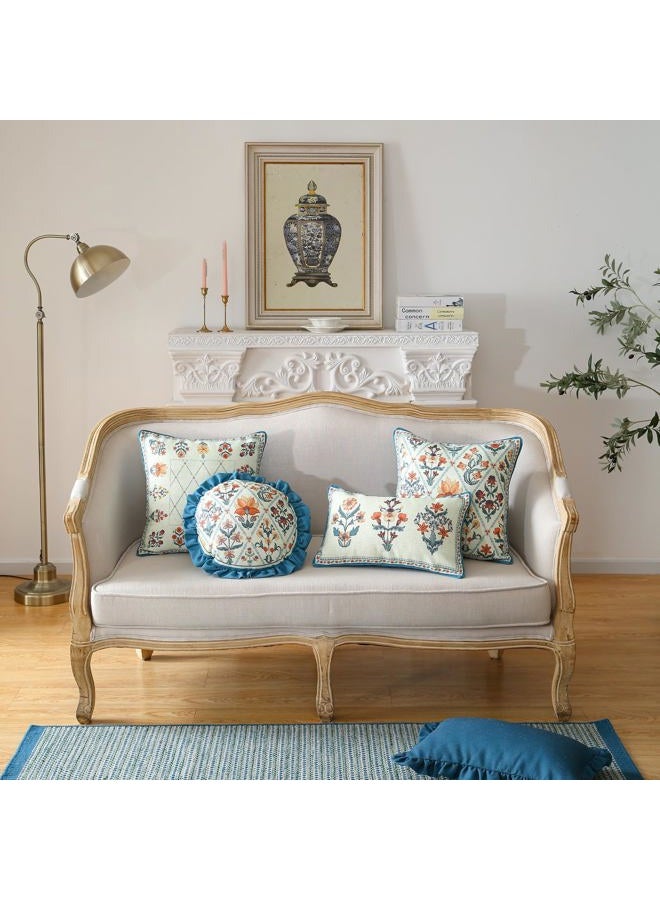 ISAENNE Design Linen Throw Pillow Covers Set of 4, Blue Country Cushion Covers with Colorful Wildflower Pattern Decor Lumbar Round Square Pillowcases for Bed,Living Room,Outdoor,Car - Image 2