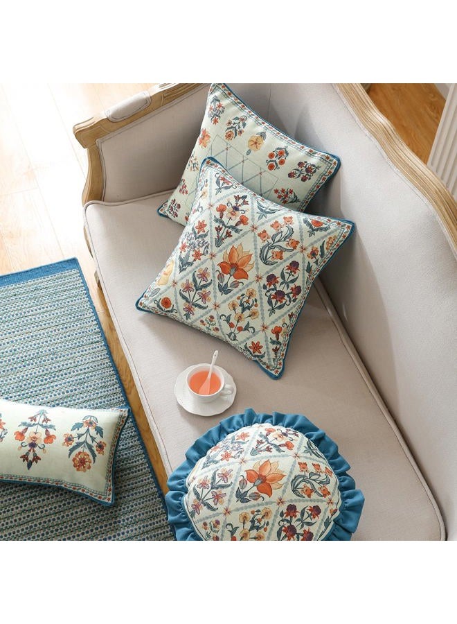 ISAENNE Design Linen Throw Pillow Covers Set of 4, Blue Country Cushion Covers with Colorful Wildflower Pattern Decor Lumbar Round Square Pillowcases for Bed,Living Room,Outdoor,Car - Image 5