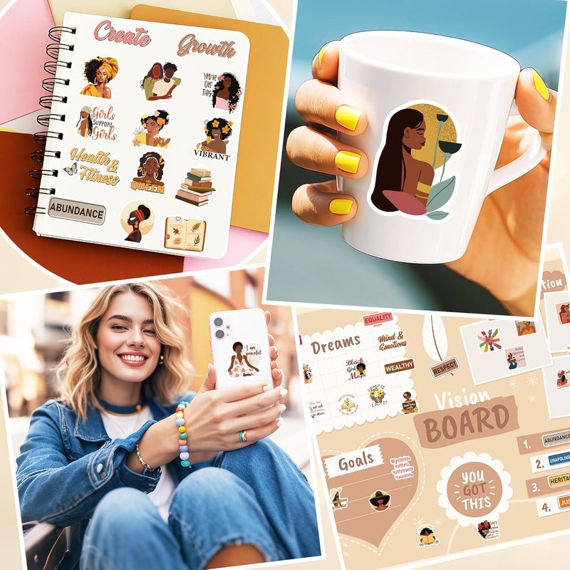 MENIFEND 50 Pcs Black Girl Inspirational Stickers, Black Beauty Motivational Quotes Positive Affirmations Design Stickers, Vision Board Supplies for Self Reminder Personal Growth Confident - Image 5