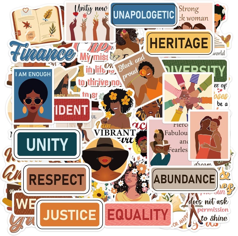 MENIFEND 50 Pcs Black Girl Inspirational Stickers, Black Beauty Motivational Quotes Positive Affirmations Design Stickers, Vision Board Supplies for Self Reminder Personal Growth Confident - Image 1