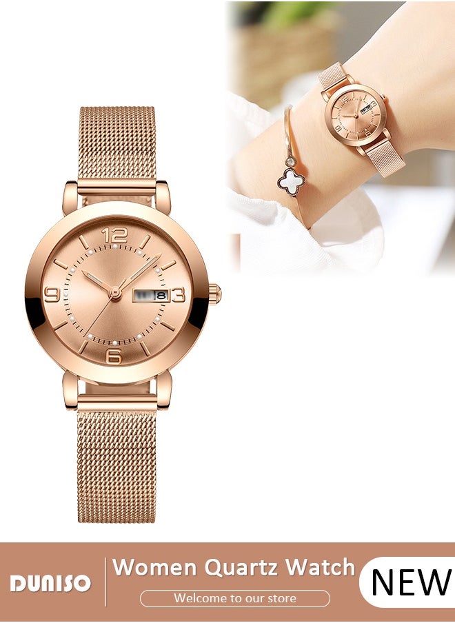 DUNISO Luxury Women's Mesh Bracelet Watch Simple Quartz Watch with Luxury Mesh Belt Waterproof Casual Fashion Round Wrist Watch for Women  - Image 1