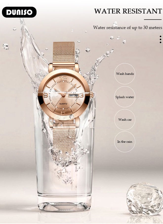 DUNISO Luxury Women's Mesh Bracelet Watch Simple Quartz Watch with Luxury Mesh Belt Waterproof Casual Fashion Round Wrist Watch for Women  - Image 3