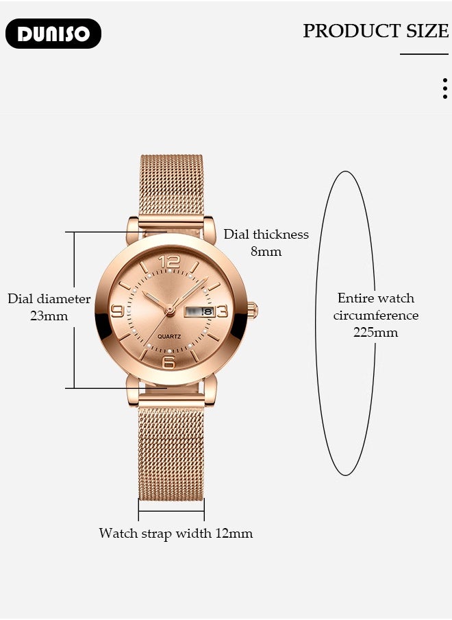 DUNISO Luxury Women's Mesh Bracelet Watch Simple Quartz Watch with Luxury Mesh Belt Waterproof Casual Fashion Round Wrist Watch for Women  - Image 2
