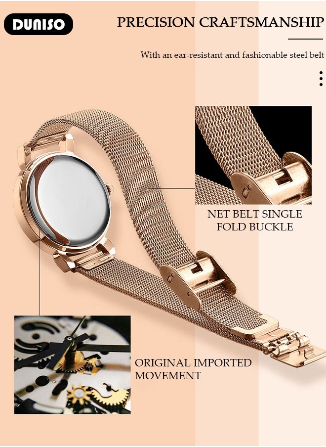 DUNISO Luxury Women's Mesh Bracelet Watch Simple Quartz Watch with Luxury Mesh Belt Waterproof Casual Fashion Round Wrist Watch for Women  - Image 5