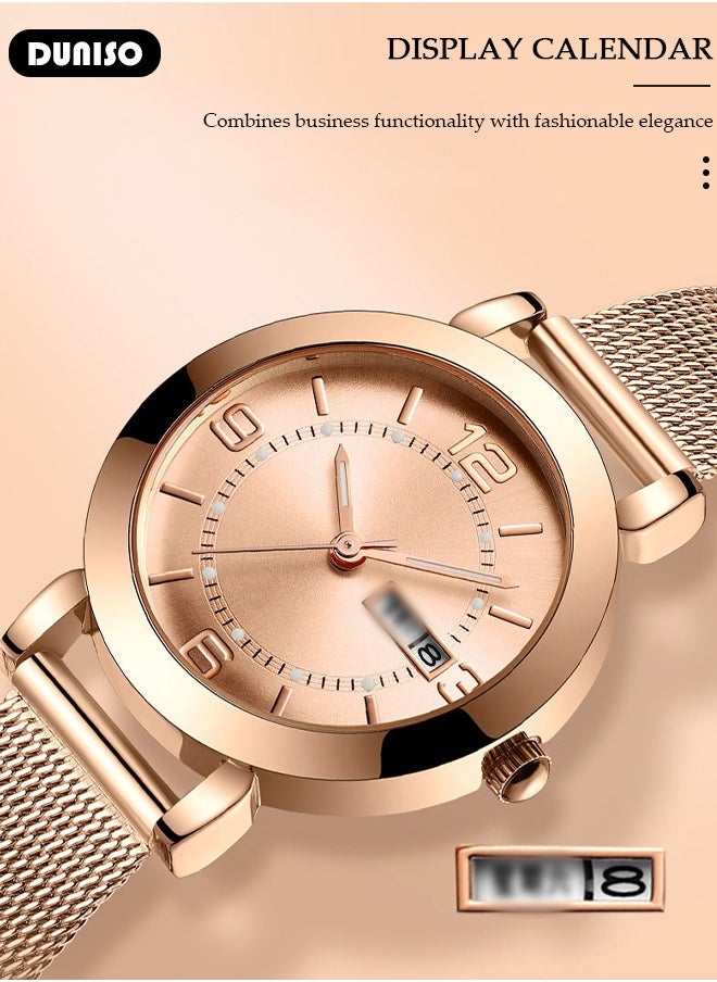 DUNISO Luxury Women's Mesh Bracelet Watch Simple Quartz Watch with Luxury Mesh Belt Waterproof Casual Fashion Round Wrist Watch for Women  - Image 4