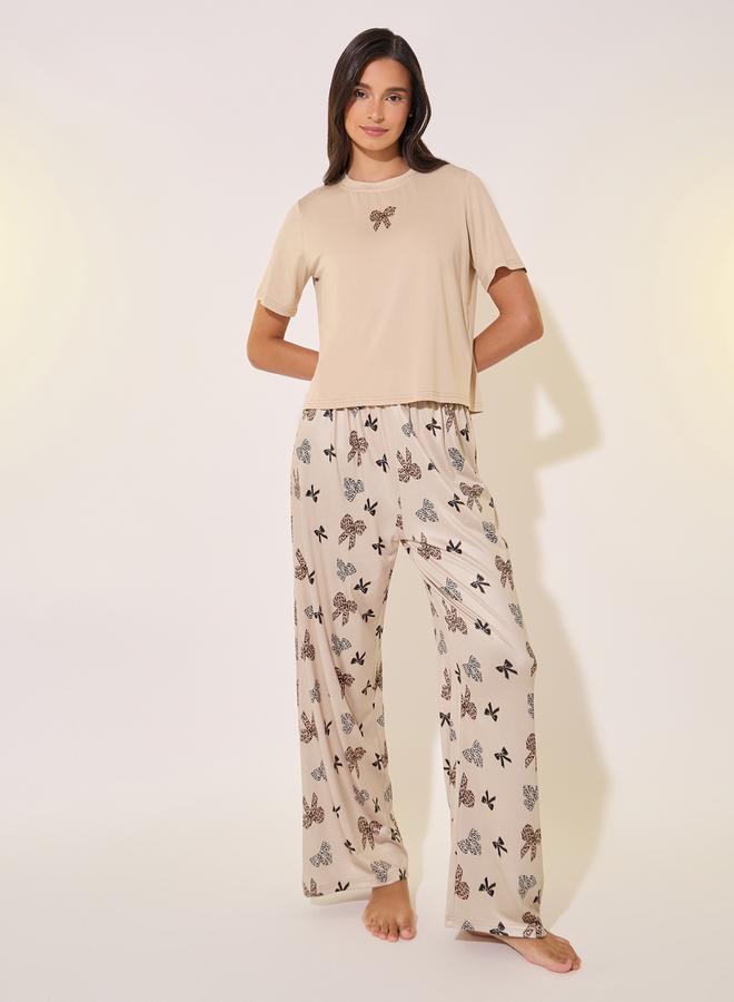 Take Two Butterfly Print Round Neck T-Shirt and Pyjama Set  - Image 1