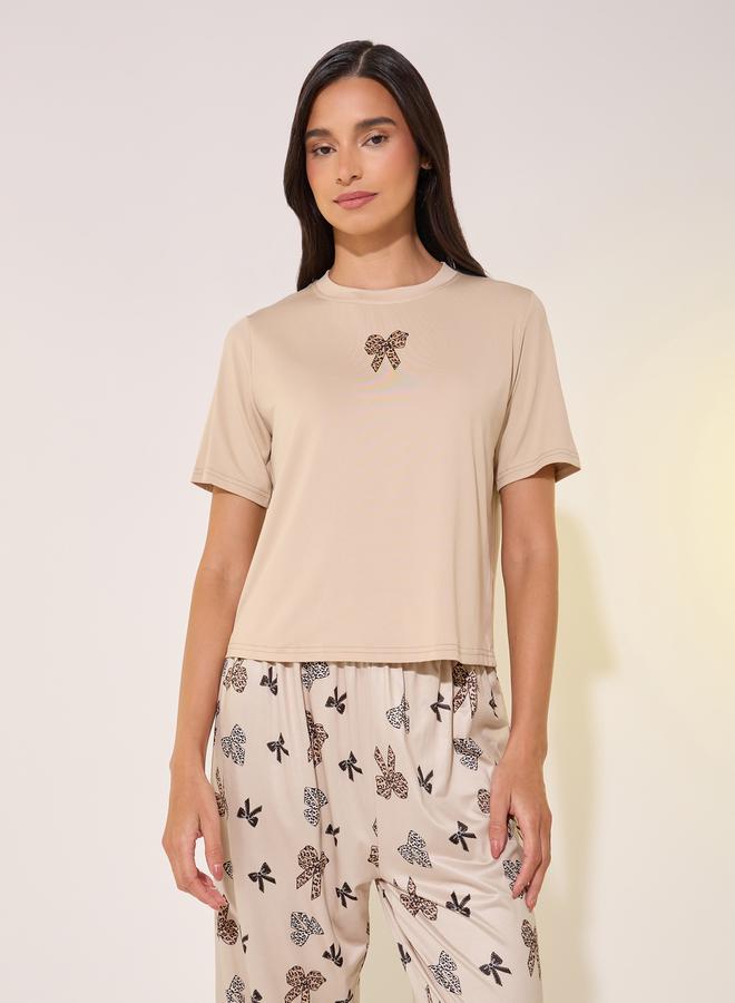 Take Two Butterfly Print Round Neck T-Shirt and Pyjama Set  - Image 2