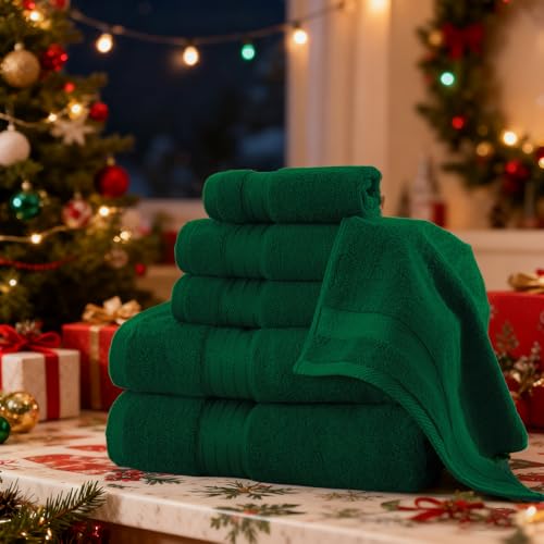 COZYART Dark Green Bath Towel Set 6Pcs, Turkish Cotton Hotel Soft Absorbent Thick Bathroom Towel Sets of 6 with 2 Large Bath Towels, 2 Hand Towels, 2 Washclothes, 650 GSM - Image 5