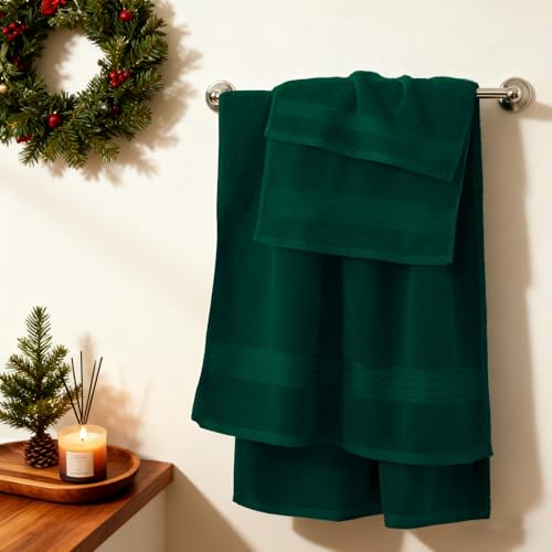 COZYART Dark Green Bath Towel Set 6Pcs, Turkish Cotton Hotel Soft Absorbent Thick Bathroom Towel Sets of 6 with 2 Large Bath Towels, 2 Hand Towels, 2 Washclothes, 650 GSM - Image 2