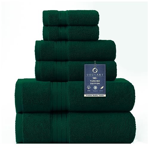 COZYART Dark Green Bath Towel Set 6Pcs, Turkish Cotton Hotel Soft Absorbent Thick Bathroom Towel Sets of 6 with 2 Large Bath Towels, 2 Hand Towels, 2 Washclothes, 650 GSM - Image 1