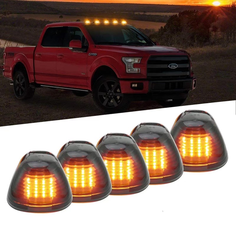 5 X Cab Marker Light Smoke Lens With Amber 16 LED Roof Running Lights Top Clearance Light for 19992016 Ford F150 F250 F350 F450 F550 F650 F750 E150 E250 E350 E450 Super Duty Pickup Truck