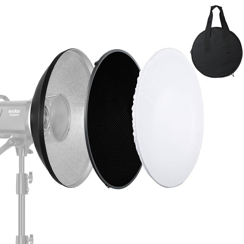 Soonpho 16 inch/42cm Standard Reflector Beauty Dish with Honeycomb Grid, Diffuser Sock and Bag,for Bowens Mount Studio Strobe Flash Light Like Neewer VC-400HS VE-300 Godox AD200 AD180 AD360(Silver) - Image 1