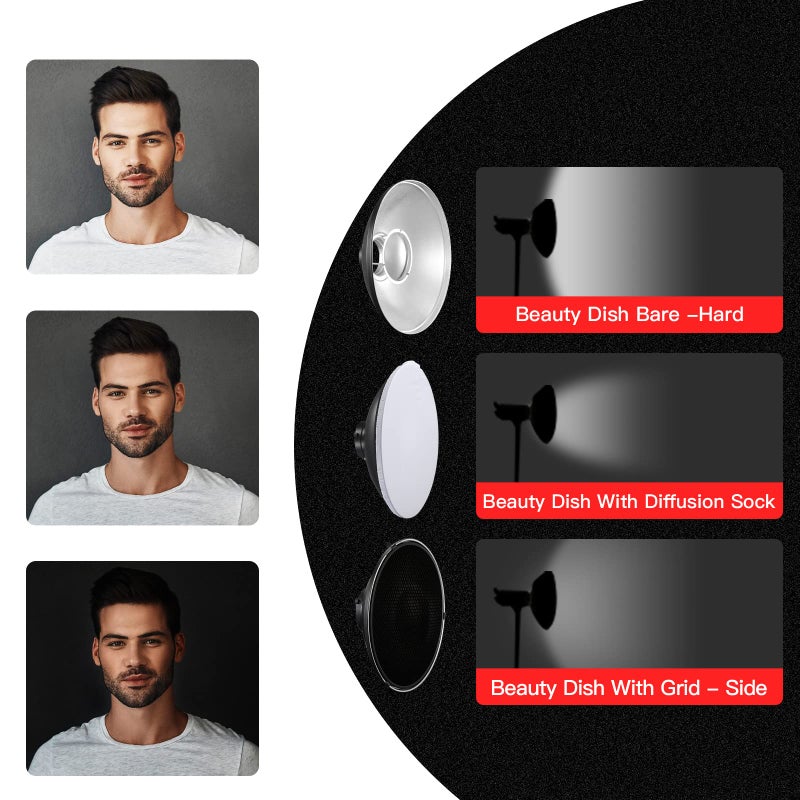 Soonpho 16 inch/42cm Standard Reflector Beauty Dish with Honeycomb Grid, Diffuser Sock and Bag,for Bowens Mount Studio Strobe Flash Light Like Neewer VC-400HS VE-300 Godox AD200 AD180 AD360(Silver) - Image 3