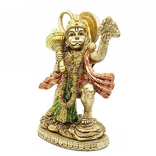 BangBangDa Hindu God Flying Hanuman Statue - Indian Lord Gold Finish - Flying Hanuman Carrying Herb Bearing Mountain - Idol Murti Pooja Sculpture - India Figurine for Home Temple Mandir Decor - Image 4