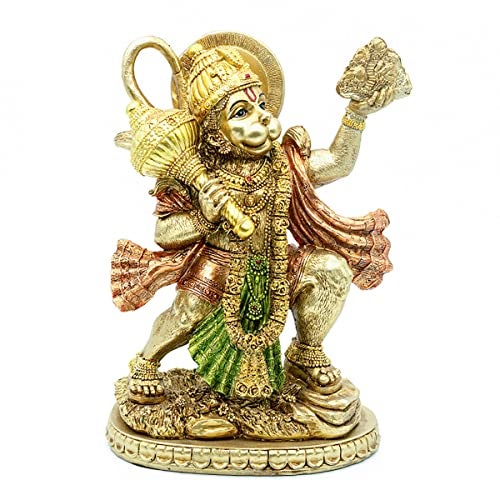 BangBangDa Hindu God Flying Hanuman Statue - Indian Lord Gold Finish - Flying Hanuman Carrying Herb Bearing Mountain - Idol Murti Pooja Sculpture - India Figurine for Home Temple Mandir Decor - Image 2
