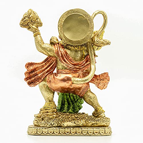 BangBangDa Hindu God Flying Hanuman Statue - Indian Lord Gold Finish - Flying Hanuman Carrying Herb Bearing Mountain - Idol Murti Pooja Sculpture - India Figurine for Home Temple Mandir Decor - Image 5