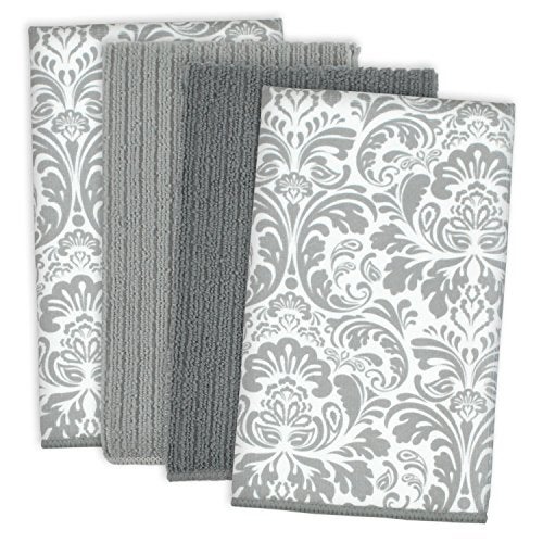 DII Cleaning Collection Multi-Purpose Microfiber, Gray Damask, Dishtowel Set - Image 1