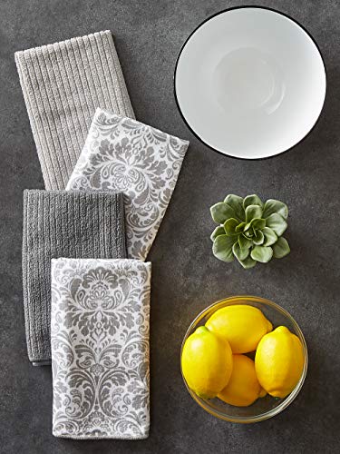 DII Cleaning Collection Multi-Purpose Microfiber, Gray Damask, Dishtowel Set - Image 2