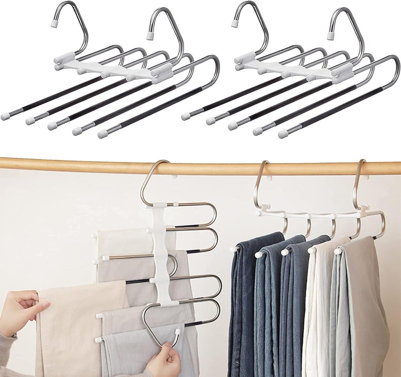 DMG 2PCS Multi-Functional Non-Slip Pants Hangers - Space-Saving Stainless Steel Hanger for Trousers, Jeans, Scarves & Towels - Image 1