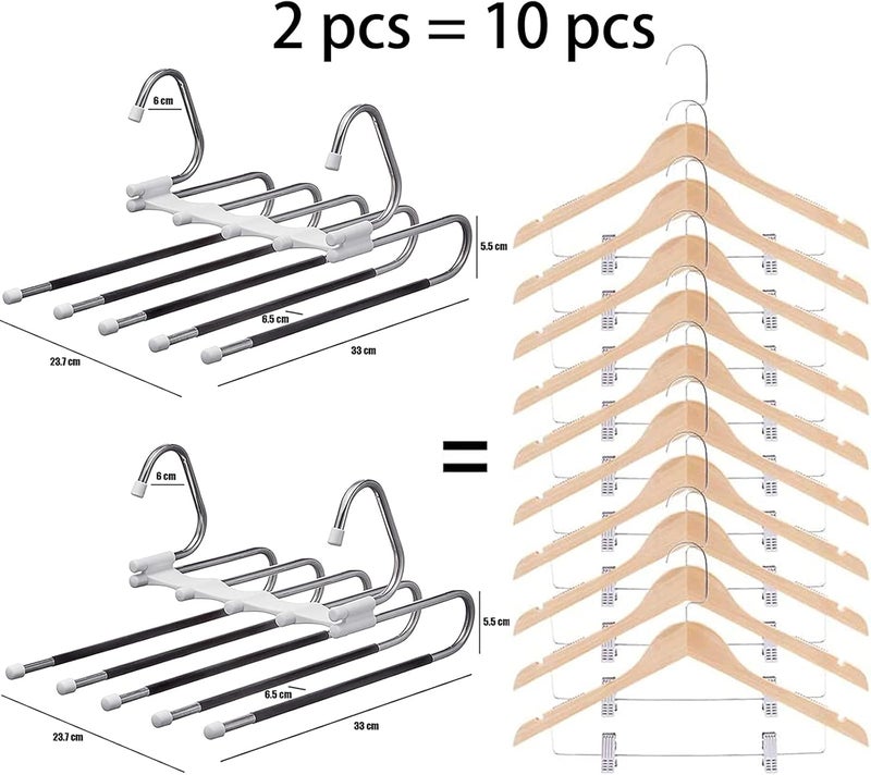 DMG 2PCS Multi-Functional Non-Slip Pants Hangers - Space-Saving Stainless Steel Hanger for Trousers, Jeans, Scarves & Towels - Image 2