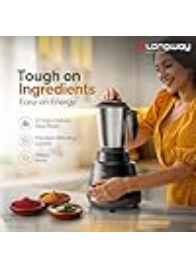 لونج واي Longway Super Pro Mixer Grinder | Up to 700 Watt Powerful Motor | 3 Jars for Grinding, Mixing, Juicing | 2 Year Warranty (Black & Gray, 3 Jars) - Image 4