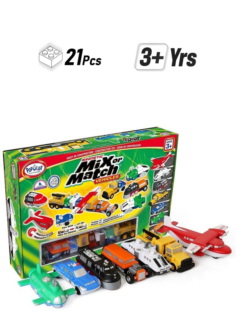 POPULAR PLAYTHINGS Mix or Match Vehicles Green, Magnetic Toy Play Set, 21 Pieces - Image 1