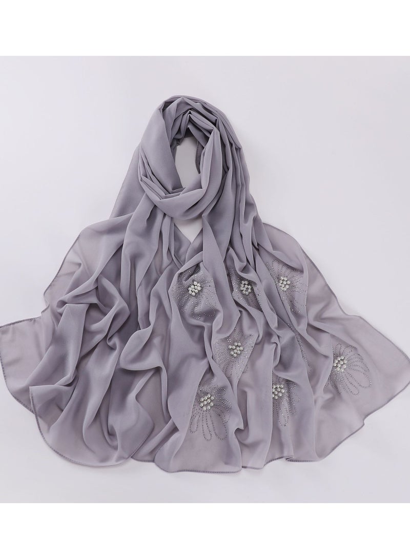 KUYING New Flower Hot Diamond Nail Bead Scarf Pearl Chiffon Scarf