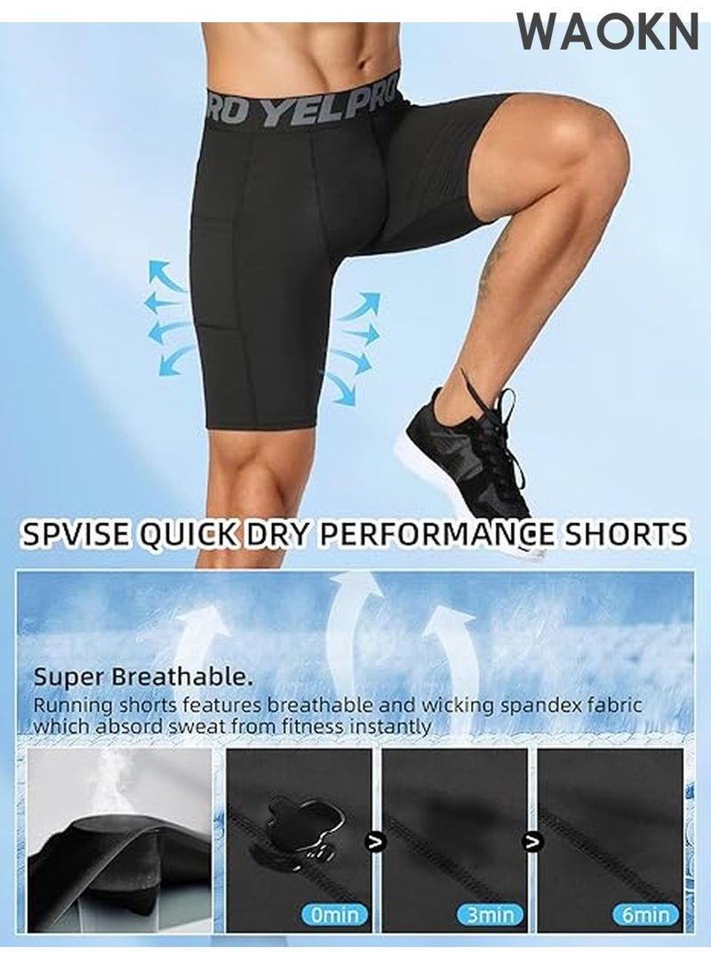 WAOKN Compression Shorts Men, Dry Fit Active Running Workout Gym Yoga Cycling Shorts Mens Spandex Shorts Underwear Pockets Compression Shorts for Men  Cool Dry Athletic Workout Underwear Running Gym Spandex Base Layer Boxer Briefs - Image 3