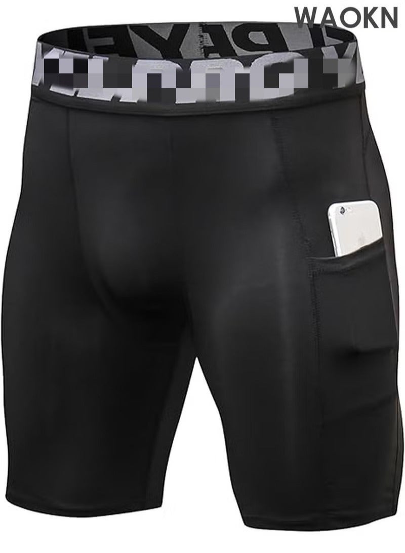 WAOKN Compression Shorts Men, Dry Fit Active Running Workout Gym Yoga Cycling Shorts Mens Spandex Shorts Underwear Pockets Compression Shorts for Men  Cool Dry Athletic Workout Underwear Running Gym Spandex Base Layer Boxer Briefs - Image 1