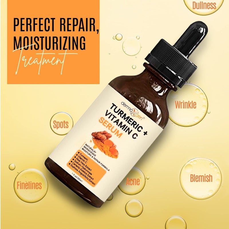 dermaxgen Turmeric and Vitamin C Anti-Aging facial serum, PURE ORGANIC Reduce Wrinkles, Improve Blemishes and Acne, Skin firming and Intensive Moisturizing & hydrating Serum for all skin Types (1 fl oz)) - Image 2