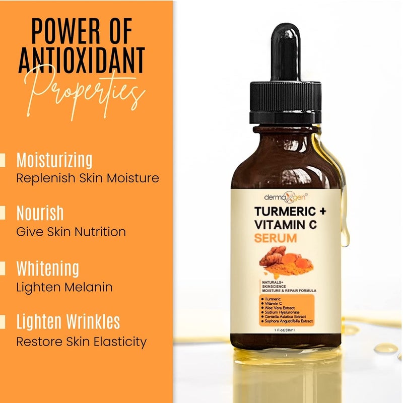 dermaxgen Turmeric and Vitamin C Anti-Aging facial serum, PURE ORGANIC Reduce Wrinkles, Improve Blemishes and Acne, Skin firming and Intensive Moisturizing & hydrating Serum for all skin Types (1 fl oz)) - Image 4