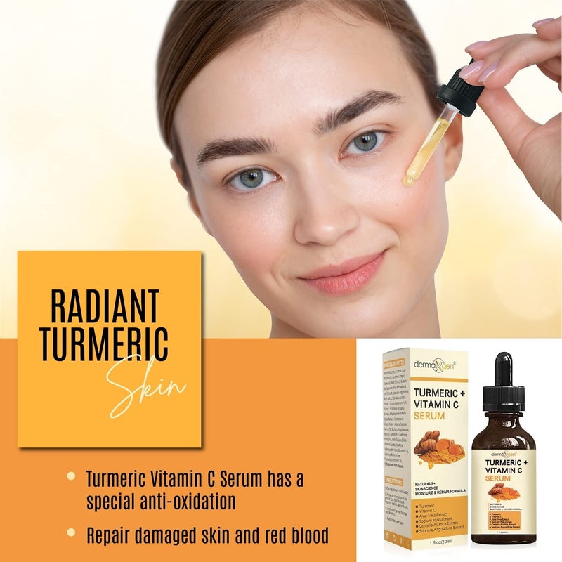 dermaxgen Turmeric and Vitamin C Anti-Aging facial serum, PURE ORGANIC Reduce Wrinkles, Improve Blemishes and Acne, Skin firming and Intensive Moisturizing & hydrating Serum for all skin Types (1 fl oz)) - Image 3