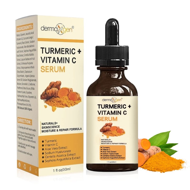 dermaxgen Turmeric and Vitamin C Anti-Aging facial serum, PURE ORGANIC Reduce Wrinkles, Improve Blemishes and Acne, Skin firming and Intensive Moisturizing & hydrating Serum for all skin Types (1 fl oz)) - Image 1