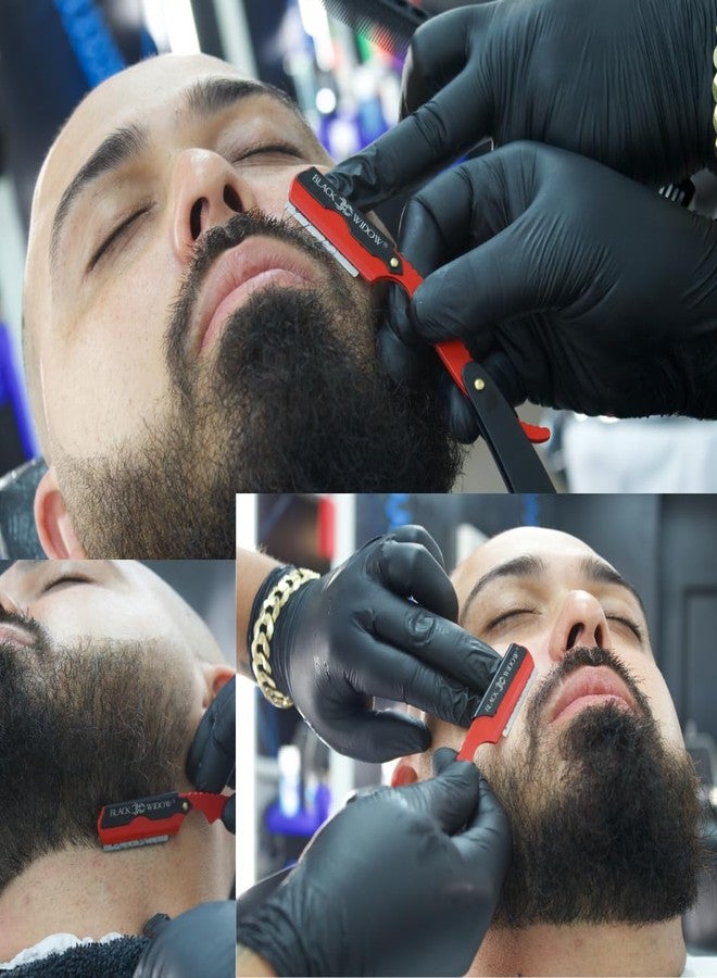 Black Widow Professional Barber Straight Edge Razor – Stainless Steel Shavette, 1.5 mm Blade Exposure, Matte Black & Red, 10 Double Edge Blades (20 Single-Edge) for Lineups & Beard Shaping - Image 4