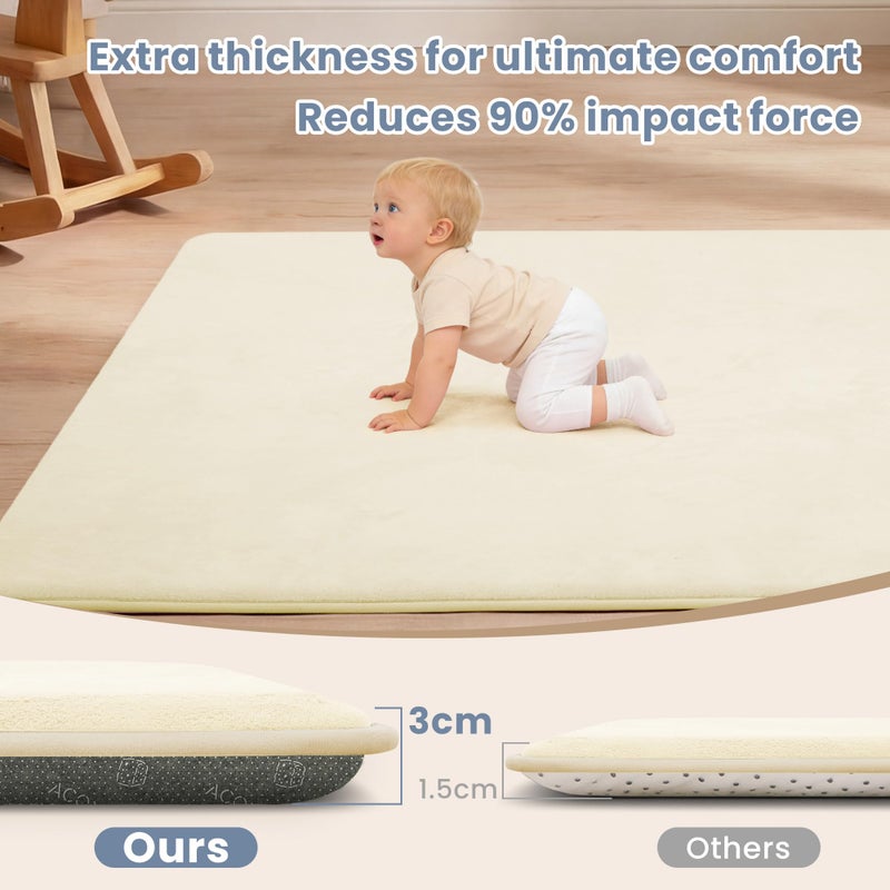 ACOMOPACK 1.3" Thick Baby Play Mat for Floor 50x50"-Memory Foam Water-Repellent Playpen Mat for Tummy Time,Non-Slip Soft Velvet Nursery Rug for Kids,Toddlers,Infants Crawlingï¼ˆBeigeï¼‰ - Image 4