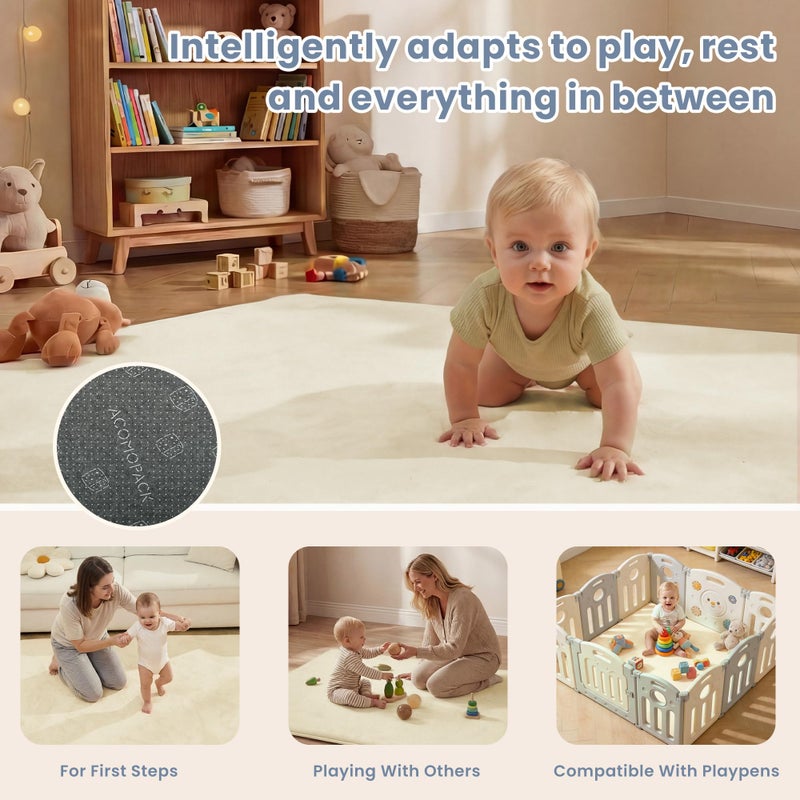 ACOMOPACK 1.3" Thick Baby Play Mat for Floor 50x50"-Memory Foam Water-Repellent Playpen Mat for Tummy Time,Non-Slip Soft Velvet Nursery Rug for Kids,Toddlers,Infants Crawlingï¼ˆBeigeï¼‰ - Image 5