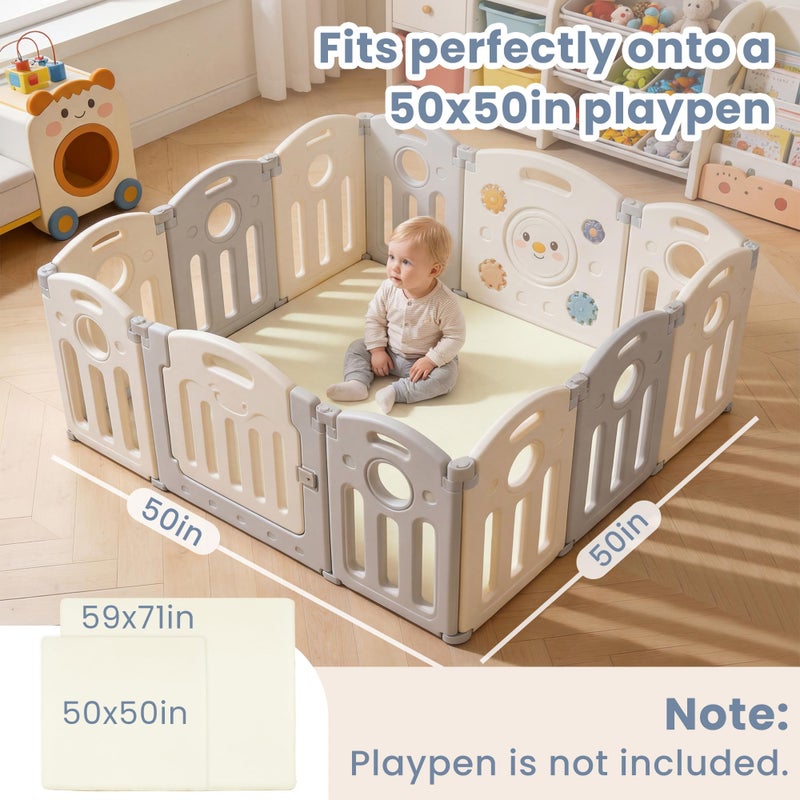 ACOMOPACK 1.3" Thick Baby Play Mat for Floor 50x50"-Memory Foam Water-Repellent Playpen Mat for Tummy Time,Non-Slip Soft Velvet Nursery Rug for Kids,Toddlers,Infants Crawlingï¼ˆBeigeï¼‰ - Image 2