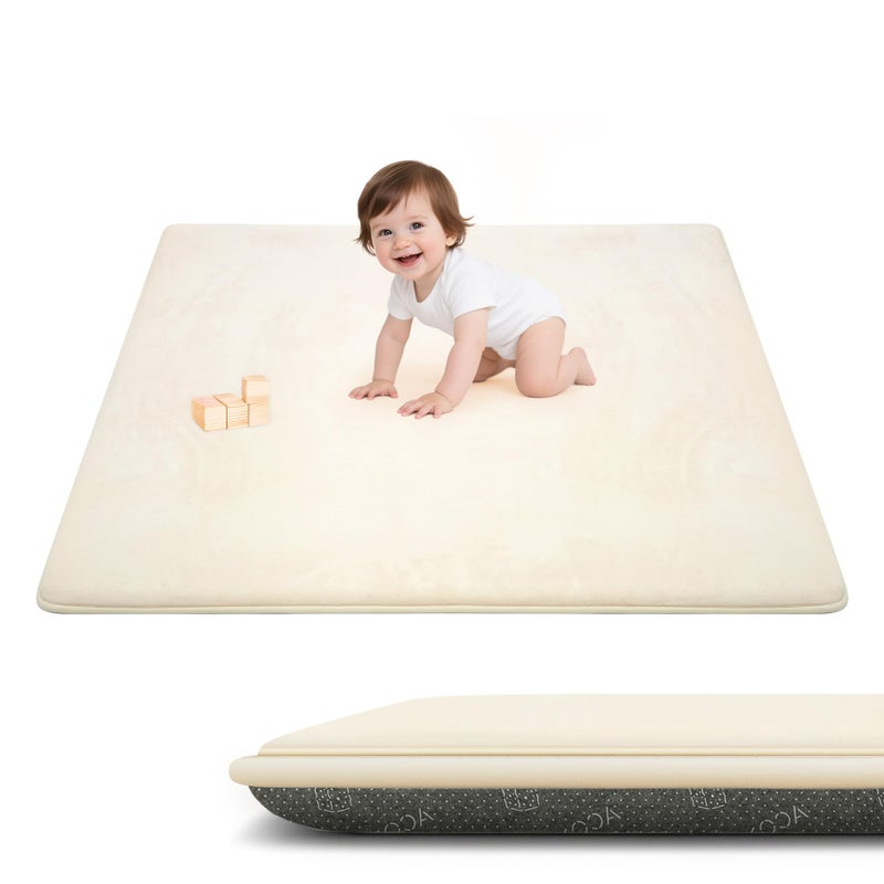 ACOMOPACK 1.3" Thick Baby Play Mat for Floor 50x50"-Memory Foam Water-Repellent Playpen Mat for Tummy Time,Non-Slip Soft Velvet Nursery Rug for Kids,Toddlers,Infants Crawlingï¼ˆBeigeï¼‰ - Image 1