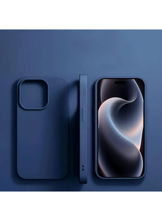 غطاء هاتف حماية عالي الجودة من مادة TPU بلون واحد ونحيف يتوافق مع iPhone 15 بلون أزرق بحري - Image 2