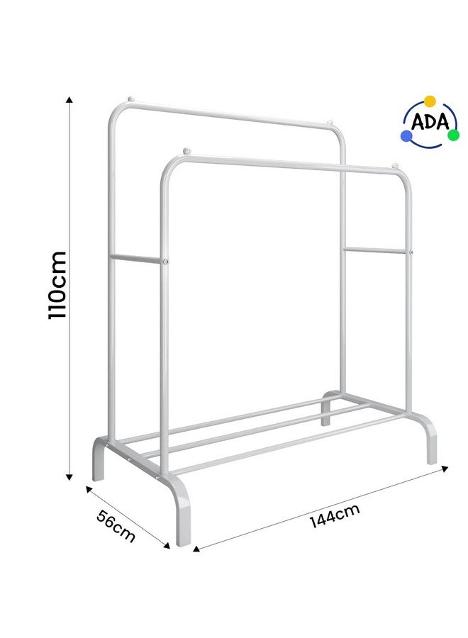 ADA® Premium Heavy Duty Metal Garment Rack with 1 Bottom Shelf, Multi-Purpose Coat Organizer Stand, Double Rod Clothes Hanging Stand - (White, 110 x 56 x 144cm) - Image 2