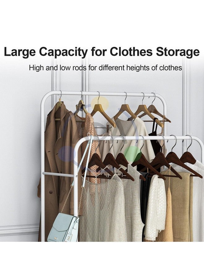 ADA® Premium Heavy Duty Metal Garment Rack with 1 Bottom Shelf, Multi-Purpose Coat Organizer Stand, Double Rod Clothes Hanging Stand - (White, 110 x 56 x 144cm) - Image 3