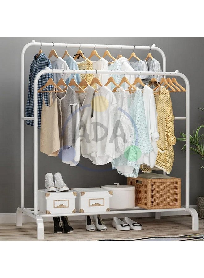 ADA® Premium Heavy Duty Metal Garment Rack with 1 Bottom Shelf, Multi-Purpose Coat Organizer Stand, Double Rod Clothes Hanging Stand - (White, 110 x 56 x 144cm) - Image 1