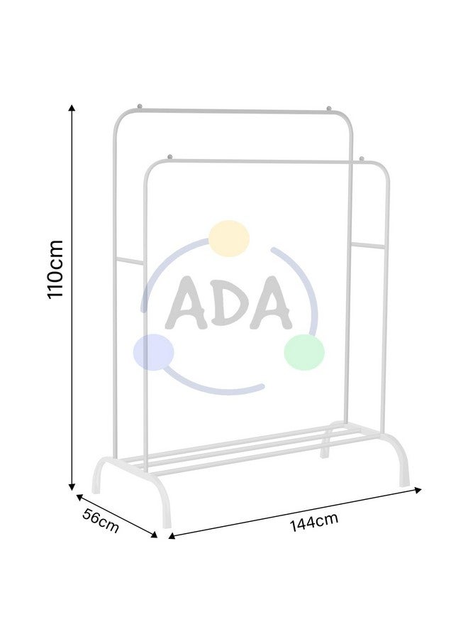 ADA® Premium Heavy Duty Metal Garment Rack with 1 Bottom Shelf, Multi-Purpose Coat Organizer Stand, Double Rod Clothes Hanging Stand - (White, 110 x 56 x 144cm) - Image 4