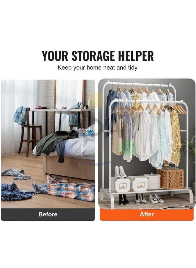 ADA® Premium Heavy Duty Metal Garment Rack with 1 Bottom Shelf, Multi-Purpose Coat Organizer Stand, Double Rod Clothes Hanging Stand - (White, 110 x 56 x 144cm) - Image 5