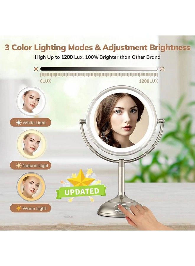 VESAUR مرآة مكياج مضاءة كبيرة بحجم 8.5 بوصة مهنية محدثة مع 3 ألوان من الأضواء 1X 10X مرآة دوارة مكياج مع 48 ضوء LED متميز قابل للتعتيم - Image 4