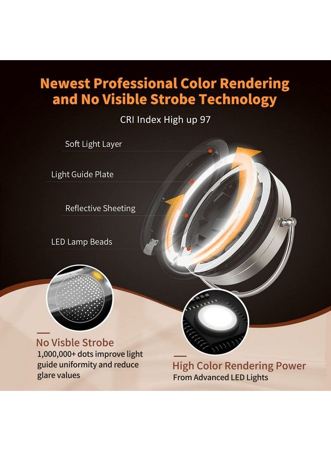 VESAUR مرآة مكياج مضاءة كبيرة بحجم 8.5 بوصة مهنية محدثة مع 3 ألوان من الأضواء 1X 10X مرآة دوارة مكياج مع 48 ضوء LED متميز قابل للتعتيم - Image 5