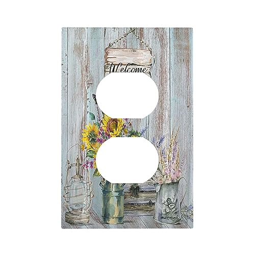 Yamxbfa Sunflower Vintage Barn Wooden 1 Gang Single Duplex Light Switch Plate Outlet Cover Sun floral Decorative Wall Plate Switchplate Electrical Faceplate Farmhouse Home Livingroom Decor - Image 3